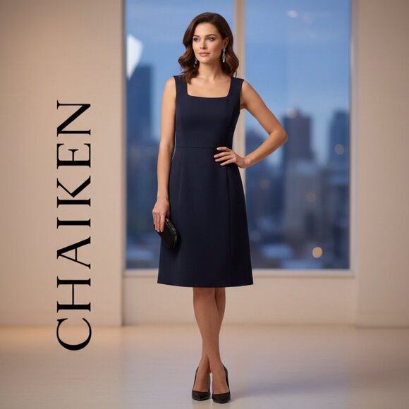 Chaiken Dresses & Skirts - CHAIKEN Navy Blue Portrait Neck Sheath Dress Sleeveless Size 2 NWT